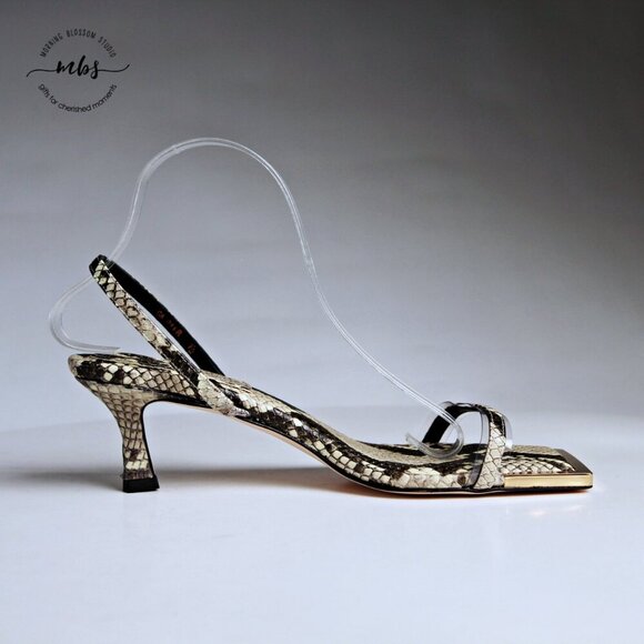 NIB Good American Standout Snake Print Square Toe Sandals Gray Gold Women 9.5 - Picture 10 of 16